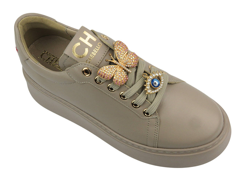 Sportowe buty damskie na platformie - CheBello 4585, beżowe