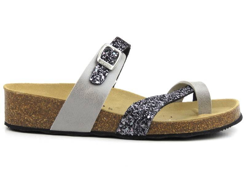 Klapki damskie, japonki na grubej podeszwie - Brinkmann 700177, srebrne