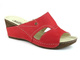 Skórzane klapki damskie na koturnie - Helios Komfort 218, czerwone