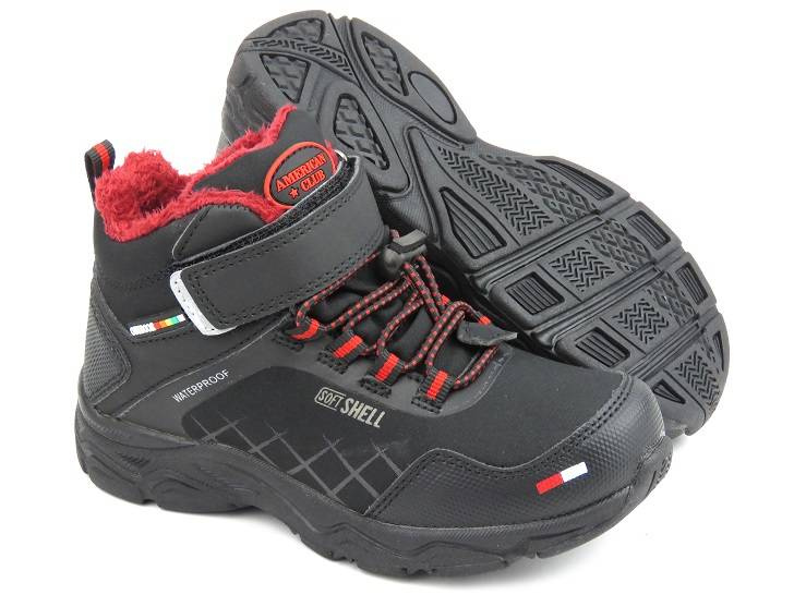 Śniegowce, trapery dziecięce - AMERICAN CLUB HL 28/22, czarne z czerwienią