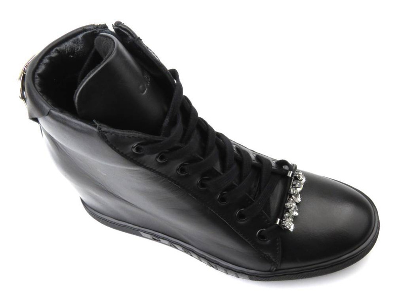 Sneakersy damskie na ukrytym koturnie CARINII B9177, czarne