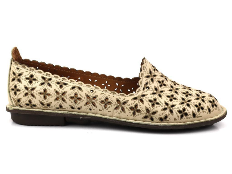 Ażurowe półbuty / baleriny / lordsy damskie - VENEZIA 301 115-1, beżowe