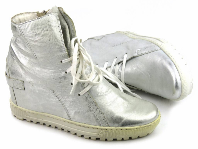 Sneakersy, botki damskie na ukrytym koturnie - Eksbut 3975, srebrne