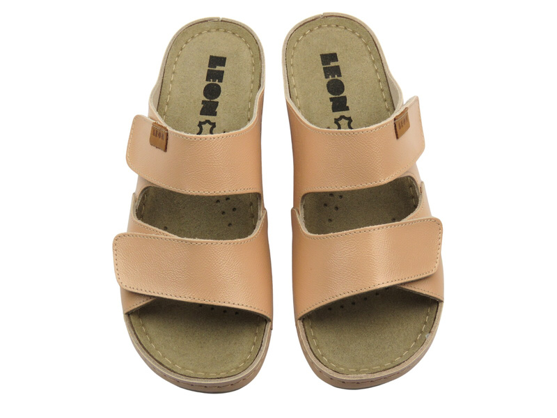 Skórzane Klapki Damskie Leon 931 pudrowy róż