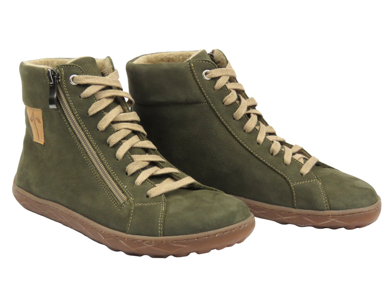 Barefoot skórzane minimalistyczne botki damskie oliwkowe Nika Komfort 1443