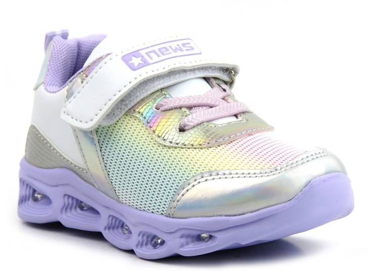 Buty dziecięce sportowe ze świecącą podeszwą - N.E.W.S 22DZ32-4837, białe z fioletem