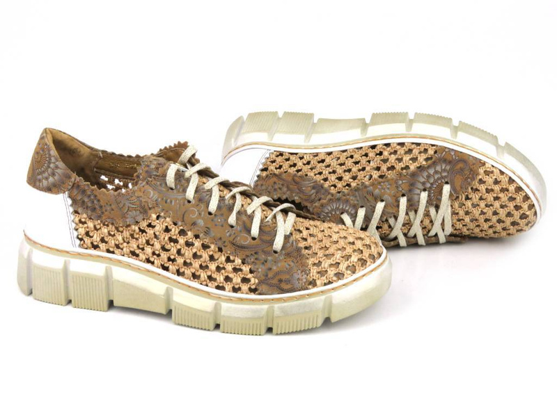 Półbuty damskie ażurowe, sneakersy - Maciejka 05850-04, beżowe