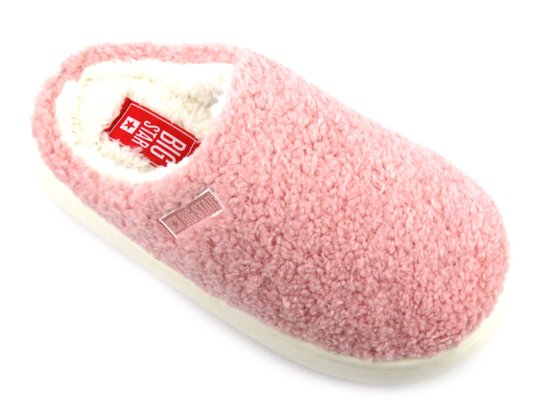 Futerkowe kapcie damskie na grubej podeszwie - Big Star MM274131, różowe
