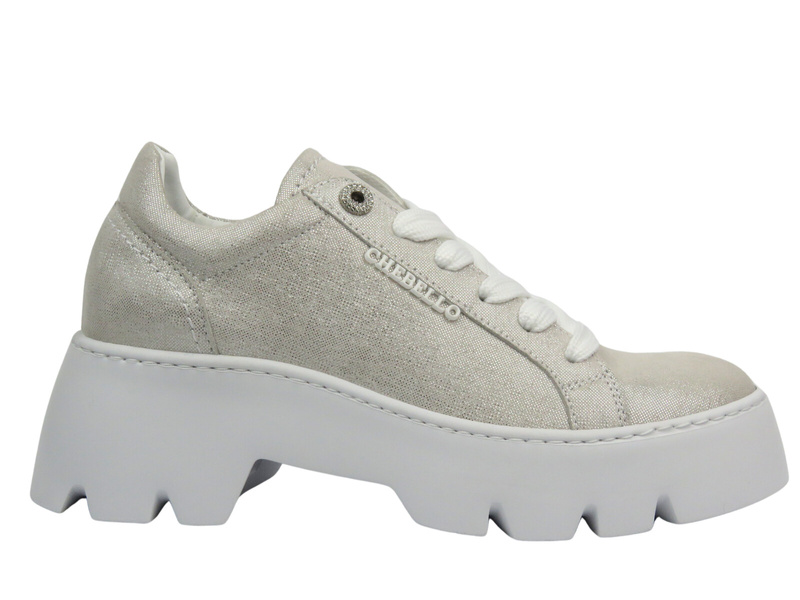 Sportowe buty damskie na platformie - CheBello 4632, srebrne-wiązane