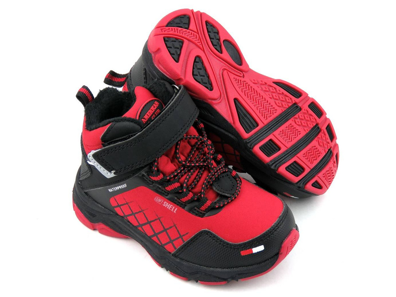 Śniegowce, buty zimowe dziecięce SoftShell - AMERICAN CLUB HL 36/21, czarno-czerwone