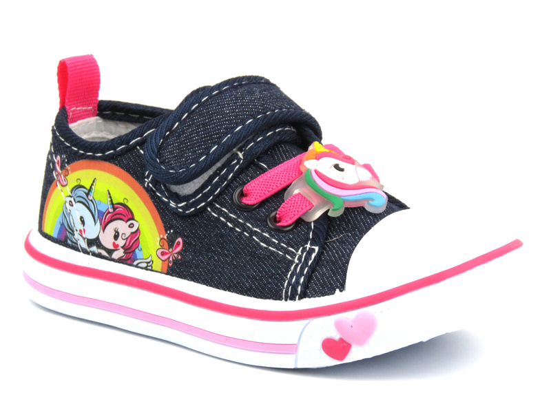 Trampki dziecięce z jednorożcem - American Club TEN 133/24, granatowe