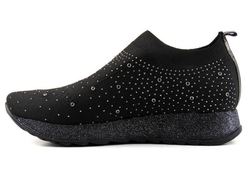Materiałowe buty damskie sportowe z cekinami - Venezia 759, czarne