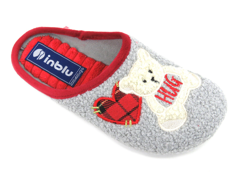 Ciepłe kapcie damskie, młodzieżowe- INBLU EC-95, szare z misiem