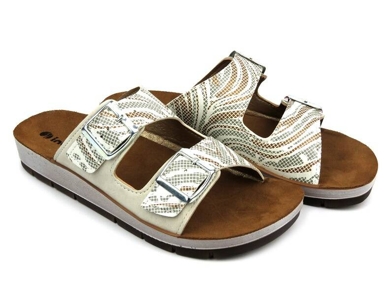 Klapki damskie z klamrami - INBLU CP-45, beżowe