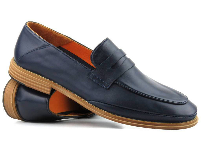 Skórzane półbuty, loafersy męskie - VENEZIA 132852, granatowe