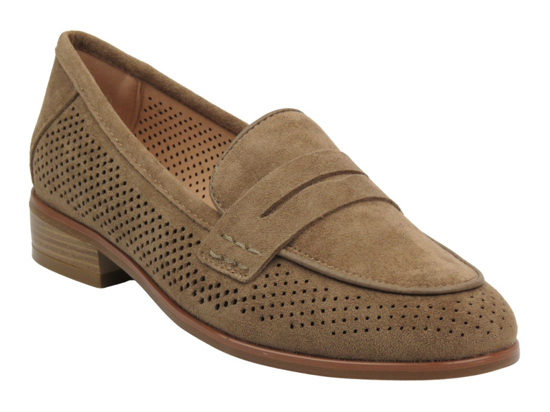 Eleganckie ażurowe mokasyny półbuty damskie - Potocki 25-12585, khaki