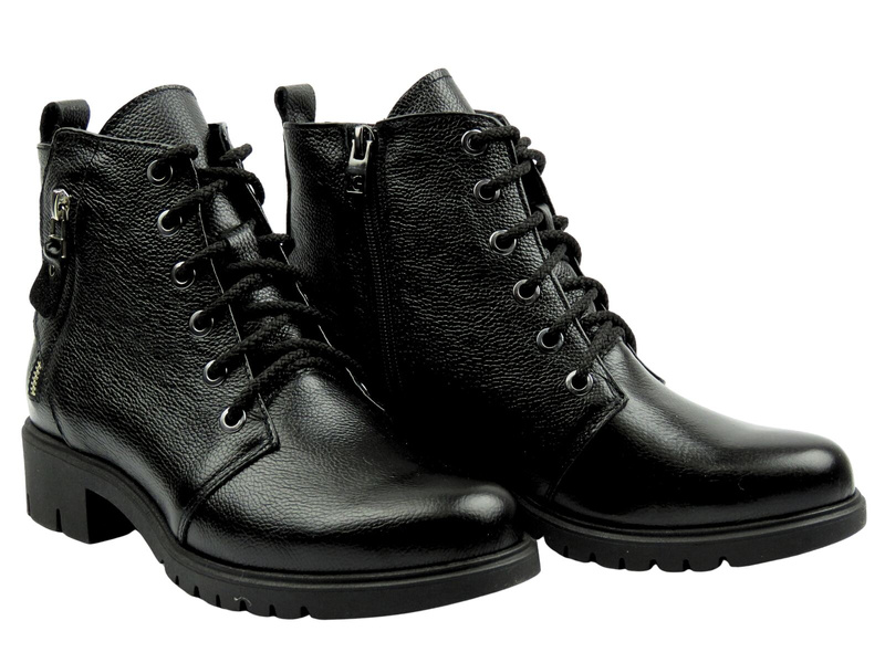 Wygodne, skórzane botki damskie na delikatnym obcasie - Galant 3343, czarne