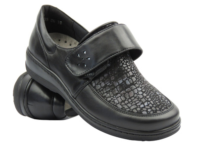 Wygodne półbuty damskie na rzep czarne AXEL 1956