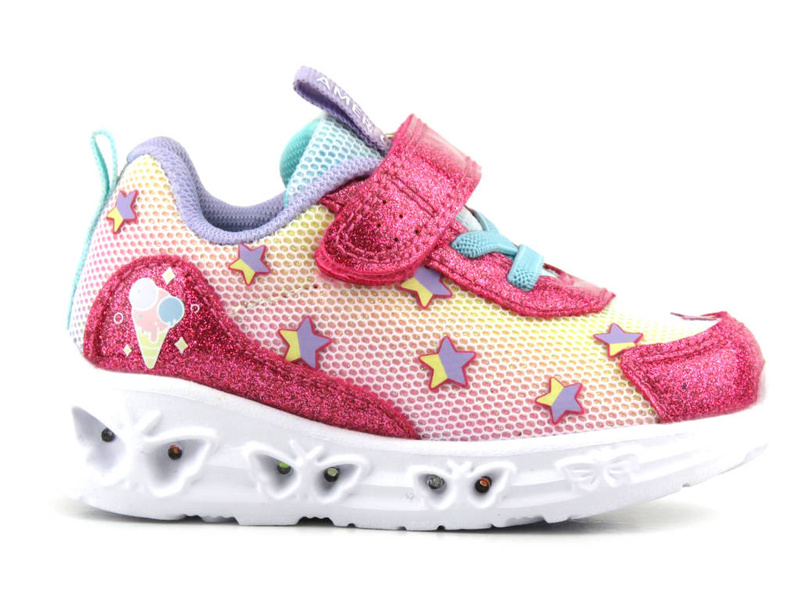 Buty dziecięce sportowe ze świecącą podeszwą - American Club ES134/23, ciemnoróżowe