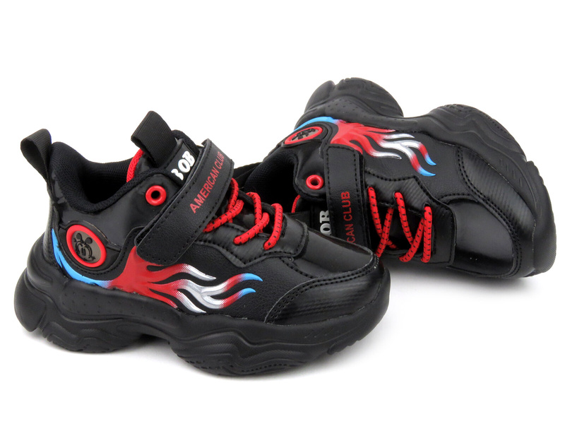 Buty sportowe, adidasy dziecięce na grubej podeszwie- AMERICAN CLUB BD 15/21, czarno-czerwone