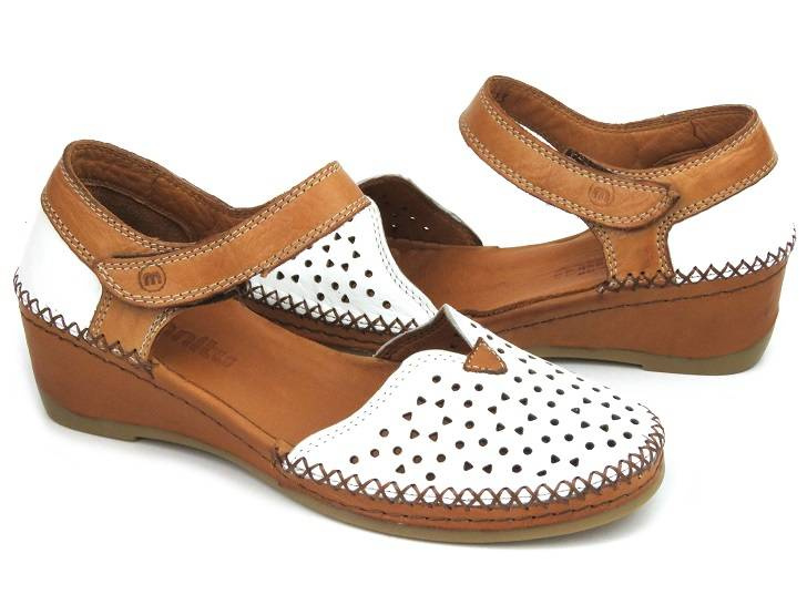 Sandały damskie na koturnie - Manitu 910156, białe