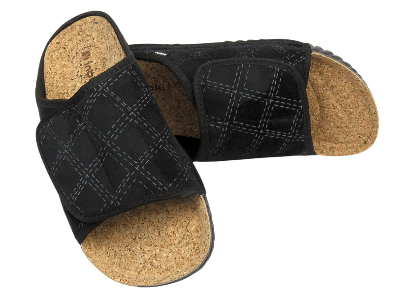 Kapcie męskie z korkową wkładką - INBLU FM-1F, czarne na rzep