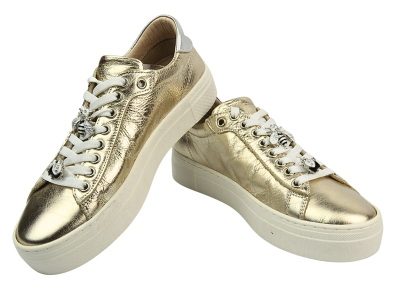 Buty Sportowe Sneakersy Damskie VENEZIA 28098 Złote Sznurowane