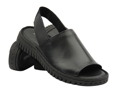 Skórzane sandały damskie czarne Venezia L023LEBLOBS093