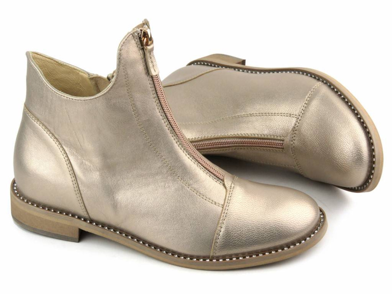 Skórzane botki damskie wiosenne - Eksbut 6607, złote