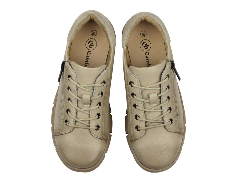 Skórzane półbuty damskie beżowe Cambell 25-19305