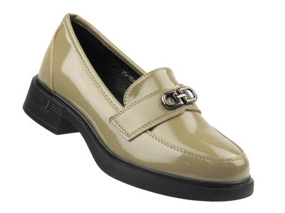 Eleganckie półbuty damskie Vinceza 58409, khaki lakierowany