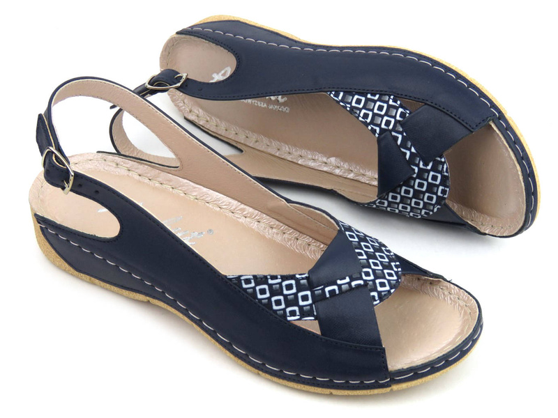 Sandały damskie z miękką wkładką - Agxbut 590, granatowe