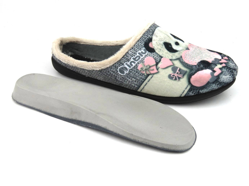Miękkie kapcie damskie z pandą - INBLU 155D209, szare