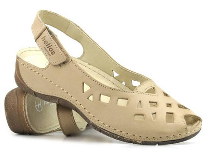 Skórzane sandały damskie z wycięciami - HELIOS Komfort 4027, jasny beż 2