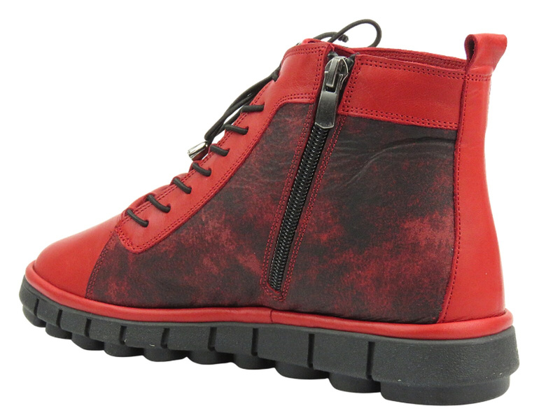 Botki, trzewiki damskie z miękkiej skóry - MANITU 990532-04, czerwone