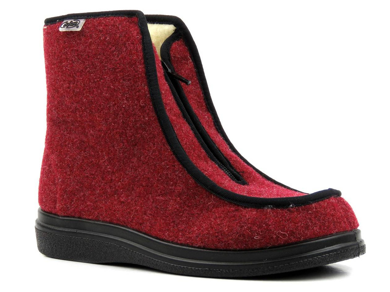 Wysokie, ciepłe kapcie na suwak - BEFADO Dr Orto 996D005, bordowe