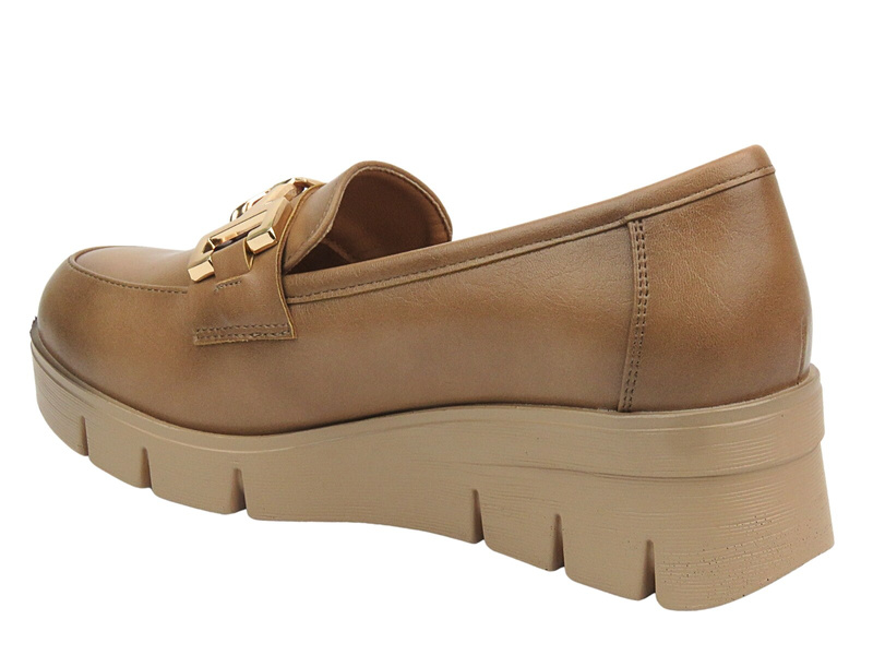 Półbuty, mokasyny damskie na grubej podeszwie - Potocki 24-12490, beżowe