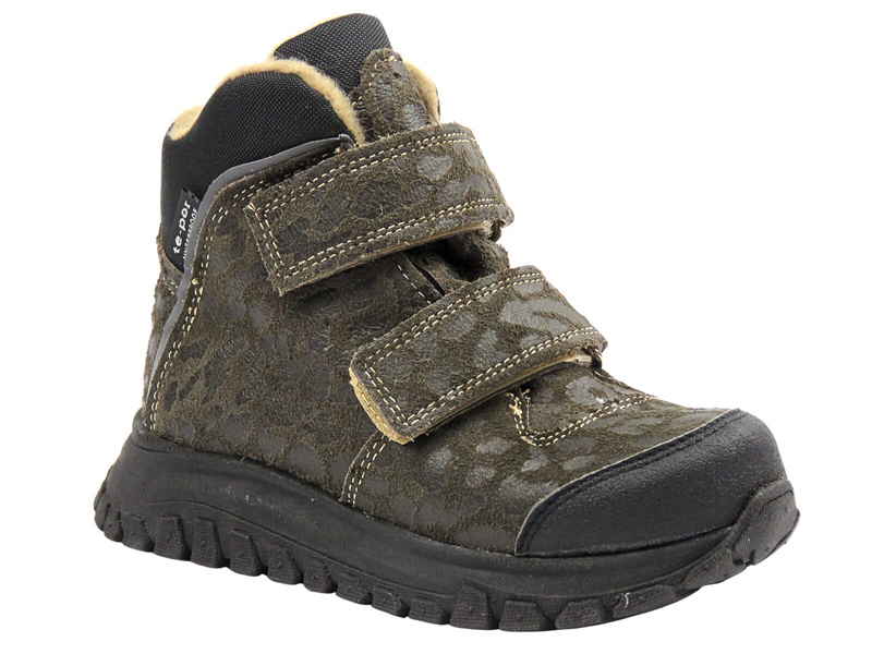 Botki dziecięce skórzane Jamet 2218, zielone w panterkę