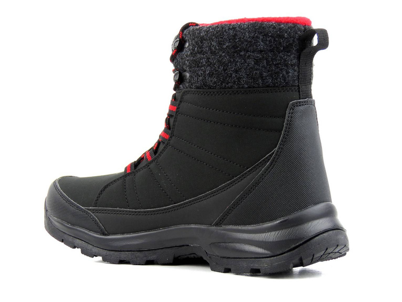 Śniegowce, trekkingi damskie z materiałem Softshell - DK TECH 2104, czarno-czerwone