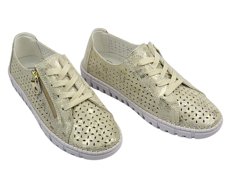 Ażurowe półbuty damskie złote Evento 25SP18-8205
