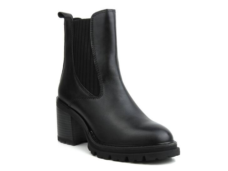 Wysokie, skórzane botki damskie na słupku - MARCO TOZZI 2-25828-41, czarne