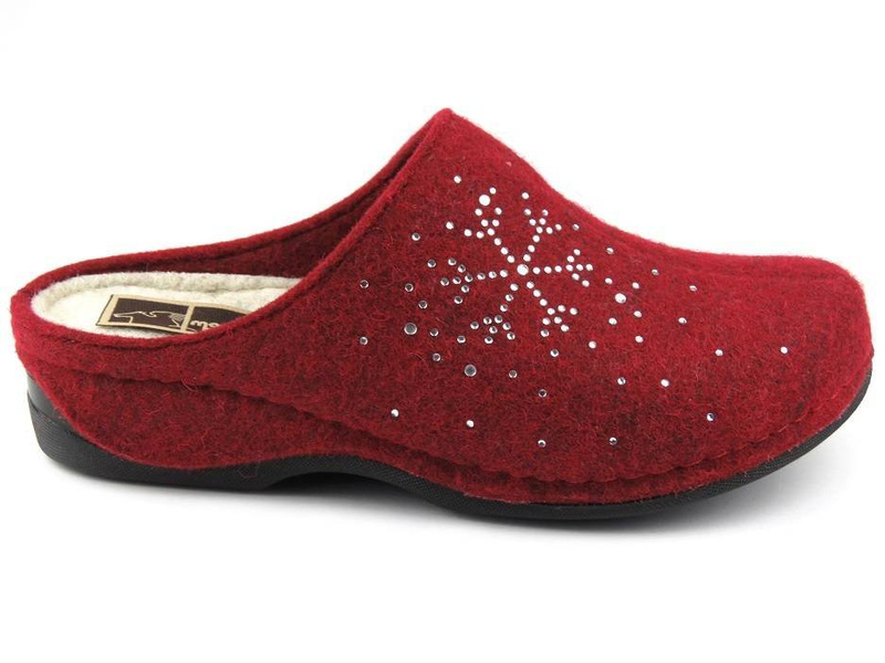 Filcowe kapcie damskie ze śnieżynką - Manitu 330204, czerwone