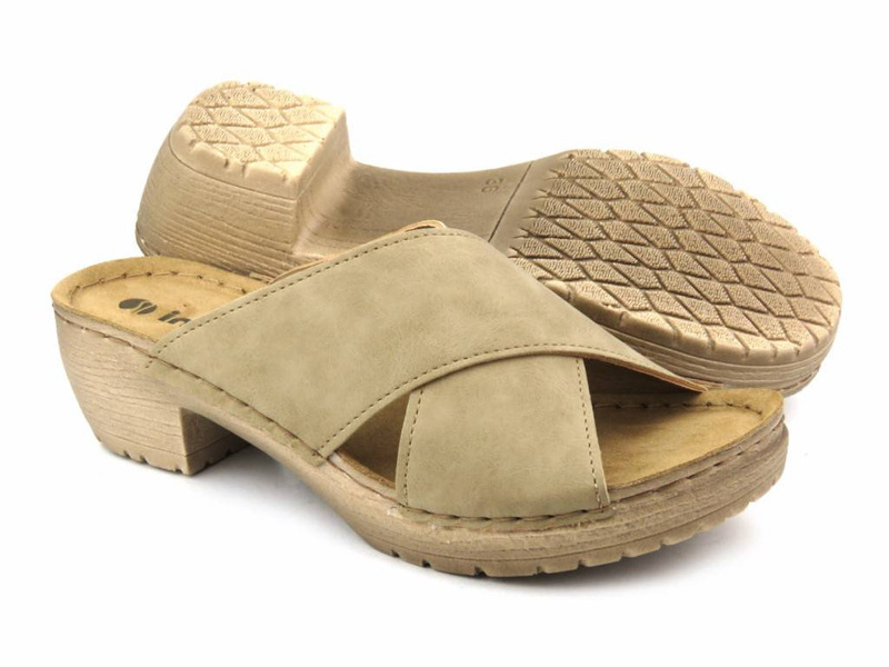 Klapki damskie na obcasie - INBLU BL-03, beżowe