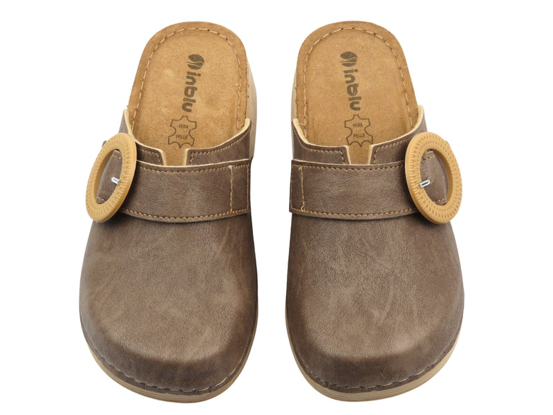 Klapki damskie, chodaki na delikatnym obcasie - INBLU TF-01, brązowe