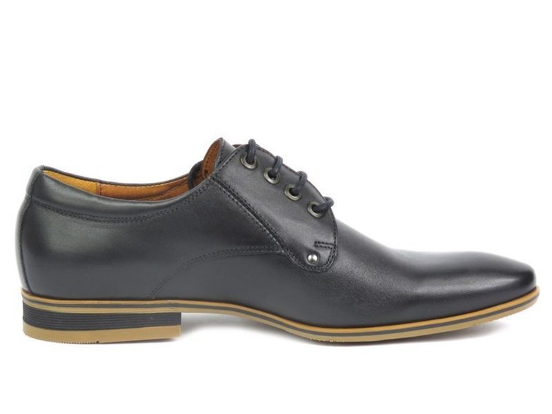 Derby męskie ze skóry licowej - Conhpol 2554, czarne