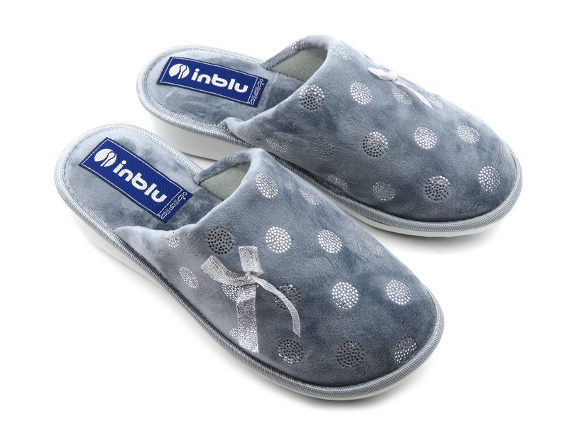 Miękkie kapcie damskie w groszki - INBLU SNOP, szare