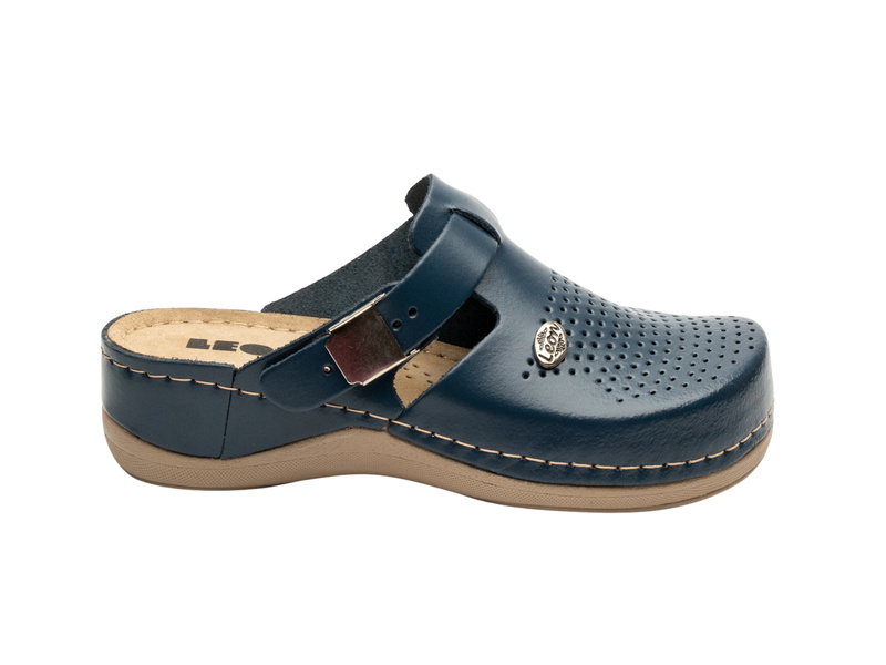 Skórzane klapki damskie granatowe Leon 900