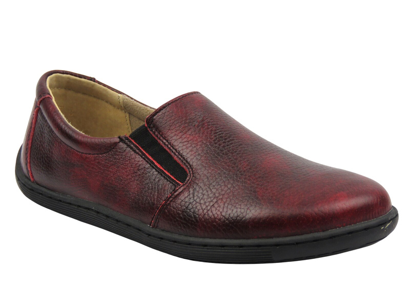 Buty barefoot damskie półbuty, mokasyny z gumkami bordowe Helios Komfort 452
