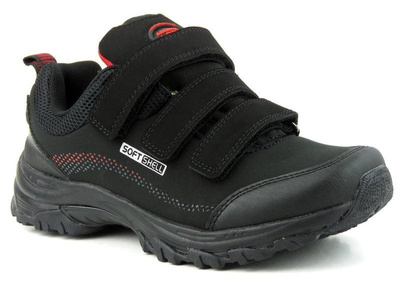 Trekkingi damskie zapinane na rzepy - AMERICAN CLUB WT52/21(22), czarno-czerwone