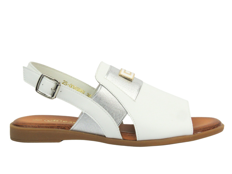 Skórzane sandałki damskie - Cambell 25-00658, białe